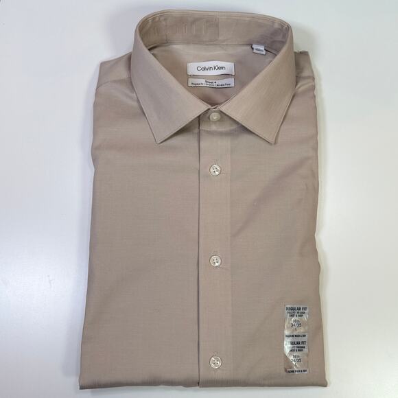 Calvin Klein Men's Steel Regular Fit Pincord Dress Shirt taupe 16.5 32/33 $85 - Picture 1 of 5